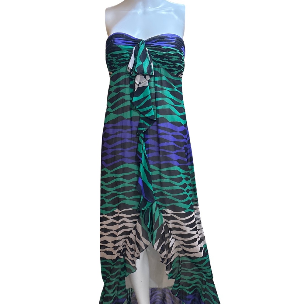 NWOT BCBGMaxAzria “Evergrenco" Strapless High-Low Maxi Dress, Size 4, Blue/Green